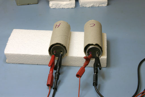 picture: Electrolytic capacitors being tested for soakage