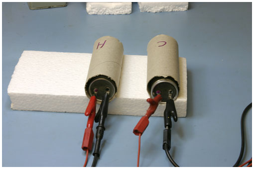 picture: Electrolytic capacitors being tested for soakage