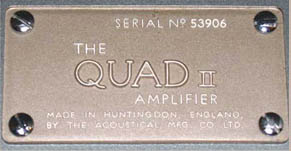QUAD II Amplifier nameplate